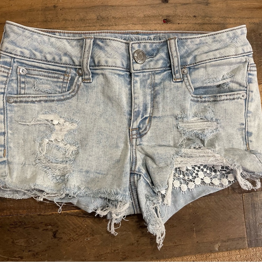 American Eagle Outfitters Light Blue Ripped Jean Shorts